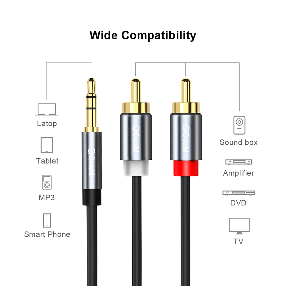 QGeeM RCA Cable 2RCA to 3.5 Au - Home Cinema Beamer recension och pris