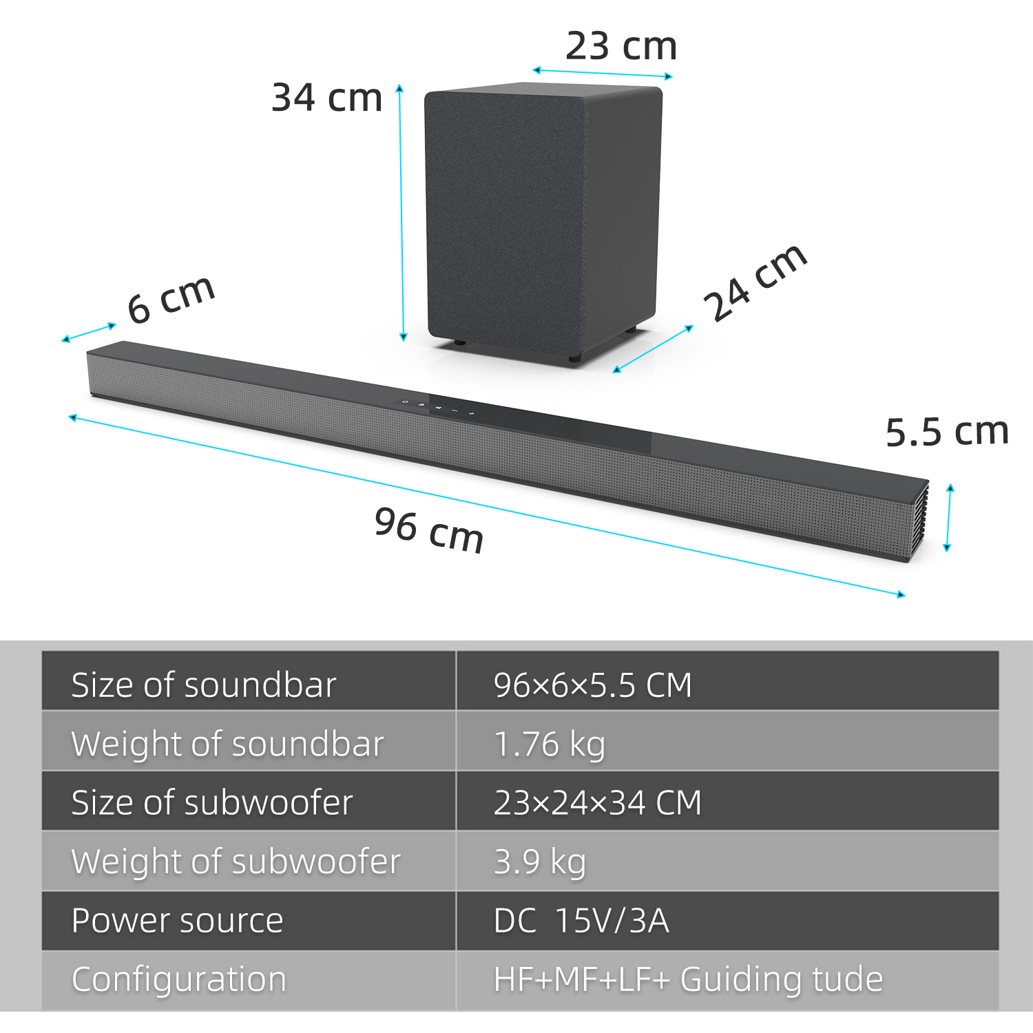 84W TV Sound Bar with Subwoofe - Home Cinema Speaker System recension och pris