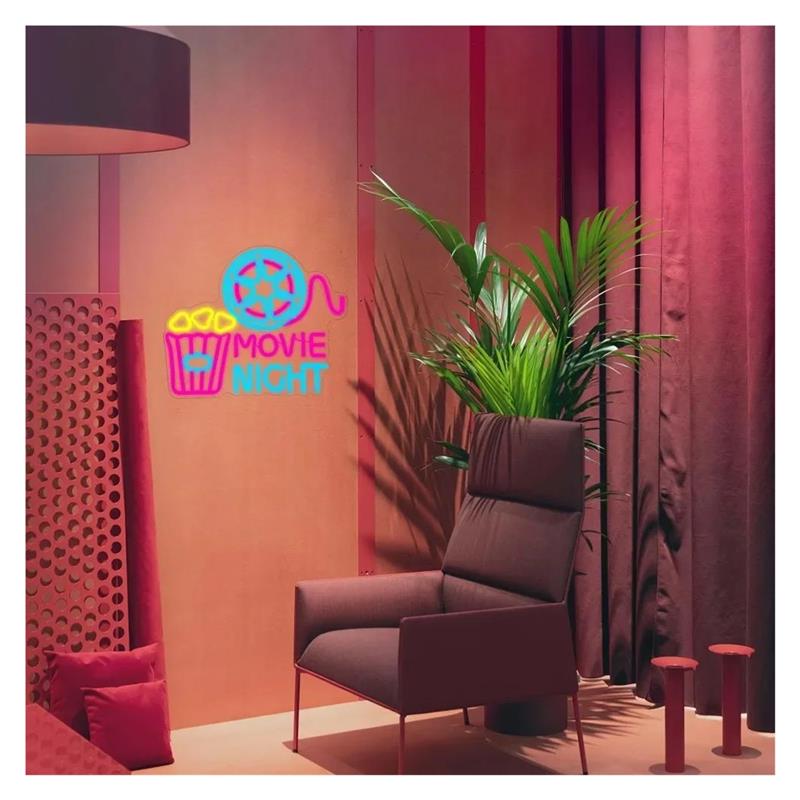 Movie Night Neon Sign Popcorn  - Home Cinema Night recension och pris