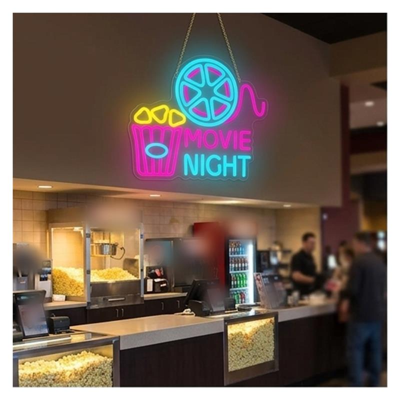 Movie Night Neon Sign Popcorn  - Home Cinema Night recension och pris